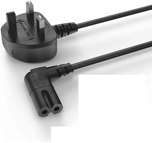 Figure 8 Power Lead 1M -1 Meter- 2-Pin 90 Degree Angle IEC C7 Universal UK Plug Power Cable - Compatible Figure 8 cable for PS5, Xbox Series X, Smart LED TV, Samsung TV, LG TV, Sony TV