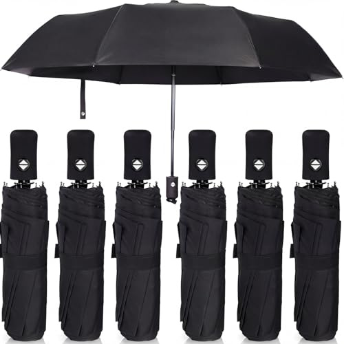 Jexine 6 Pcs Travel Compact Umbrellas for Rain Small Automatic Open Close Windproof Light Portable Collapsible Umbrella(Black)
