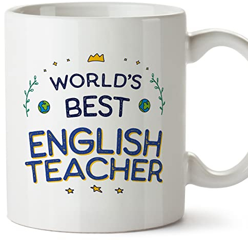 MUGFFINS English Teacher Mug - på engelska - World's Best - rolig present till kollegor - keramisk 3,25 dl mugg