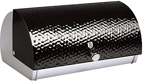 Berlinger Haus Primal Gloss Panera de Mesa para Guardar Pan, Tapa Deslizante, Contenedor para Almacenamiento Pan y Bollería, Acero Inoxidable, Diseño Moderno, Bread Box, Negro/Inox
