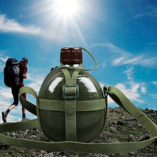 Borraccia militare da mensa, in alluminio, portatile, con tracolla per escursionismo, campeggio, arrampicata e la maggior parte delle attività all'aria aperta. (2,0L)