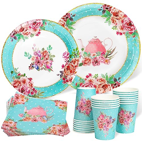 Piatti di carta usa e getta bicchieri e tovaglioli blu vintage floreali stoviglie decorazioni per matrimoni, compleanni, baby shower Bride to Be Tea Party Piatti 20 ospiti