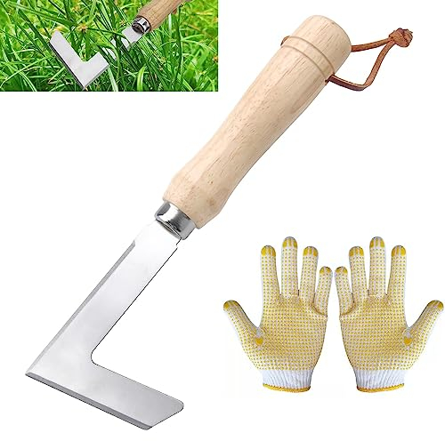 Sprießen Unkrautkratzer,Fugenkratzer Unkrautmesser Edelstahl,Fugenkratzer Mit Holzgriff,Unkrautstecher Mit Handschuhe,Für Jäten, Lösen, Geschenk Für Gärtner