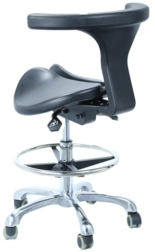 Sattelhocker Sattel Rolling Stuhl Stuhl Stuhl Split Sitzstil, Ergonomischer Schwenksitz mit Fußstütze und PU -Rückenlehne, Einstellbare Höhe der Schwarzen Zahnarztstuhl ( Size : 50 - 64cm (19 3/4 - 25