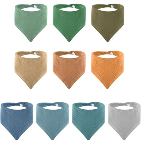 Lanjue 10 Pack Baby Bandana Bibs, Cotton Dribble Bibs, Fits 0-36 Months