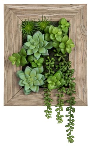 Sukkulenten Künstlich Hängend Künstlicher 3D-Wandbehang mit Sukkulenten im Holztopf für die Inneneinrichtung, für die Wand der Küchenkonsole im Landhausstil, Innen- und Außenbereich, Wanddekoration