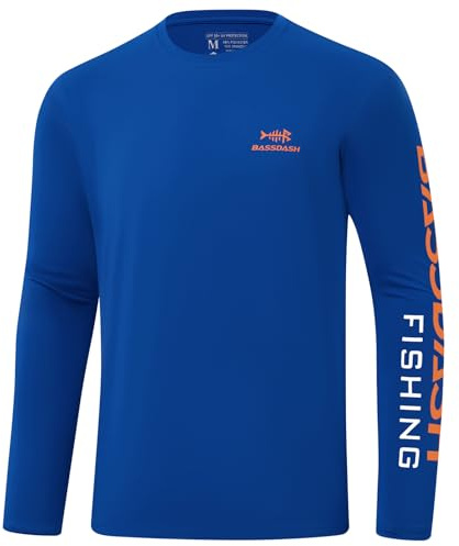 Bassdash Herr UPF 50+ UV solskydd långärmad skjorta snabbtorkande för lämplig för fiske och vandring utomhus FS31M, Kungsblå/orange logotyp, S