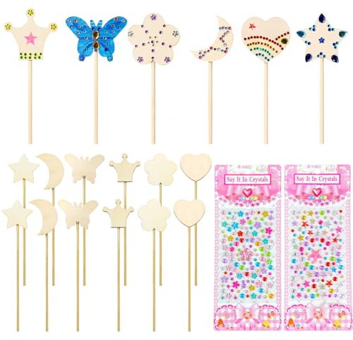 TYXHXTF 12 Piezas Kit Manualidades Niñas, Varitas Mágicas de Hadas Varitas, Varita Mágica de Madera, Madera de Bricolaje, Princesa de Hadas, para Cumpleaños Fiesta