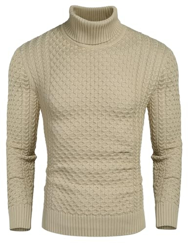COOFANDY Jumpers for Men Knitted Jumper High Roll Neck Basic Turtleneck Pullover Turtle Neck Sweater High Roll Neck Jumpers Turtle Neck Tops Slim Fit Khaki L