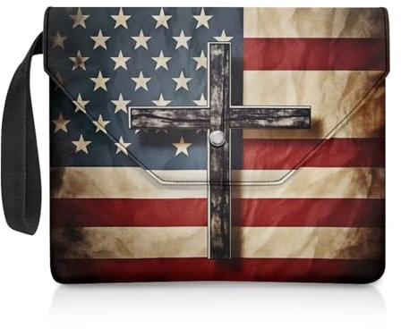 ZIATUBLES Buchhülle mit Tragegriff, Buchhüllen für Taschenbuch, iPad, Grunge Amerikanische Flagge, Kreuzdruck, Buchhalter für Damen und Herren, Schreibwaren-Organizer, Buchhalter