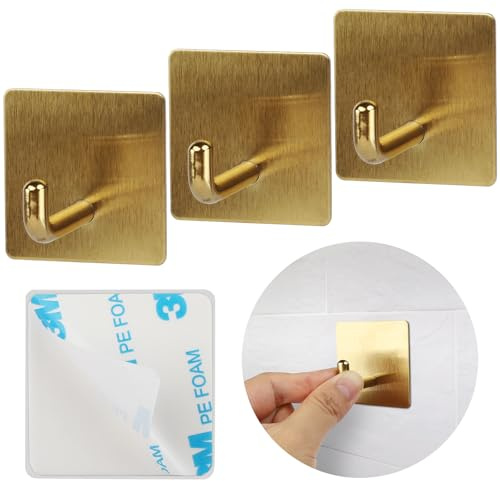 SSYR&P Handtuchhaken, Edelstahl-Klebehaken, selbstklebender wasserdichter Haken, ohne Bohren, ideal für Küchen, Badezimmer, Büros. (Oro)
