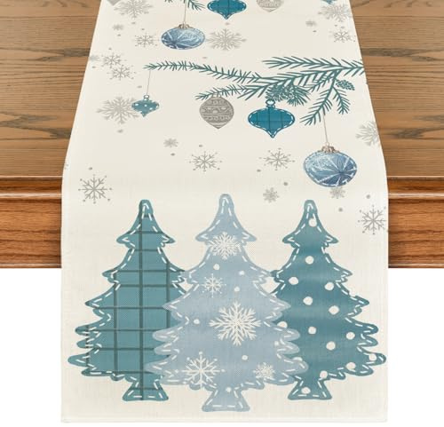 Artoid Mode Blau Bäume Weihnachtsdeko Weihnachten Tischläufer, Winter Christmas Küche Tisch Dekoration Drinnen Urlaub Party Dekor 40x140 cm