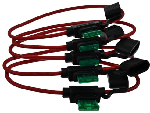 5x Sicherungshalter 2,5mm 30A für Flachsicherung, kompatibel mit Roller | 5er Pack Sicherungsboxen mit Anschlusskabeln und 30A Sicherungen, 12 V, Kunststoff, kompaktes spritzwassergeschütztes Gehäuse