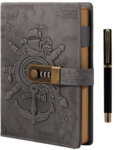 MGGAO Vintage Journal mit Stift für Frauen Männer-A5 nachfüllbar Tagebuch mit Schloss Organizer Planer für Arbeit Büro Schule-Hardcover Leder Notizbücher Journaling Geschenke