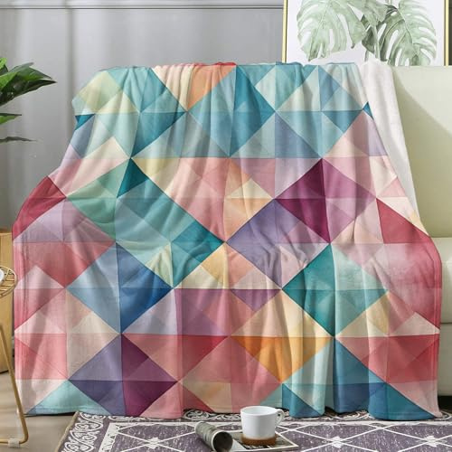ZDABAOEC Kuscheldecke Flauschig Geometrisch Bunt Mehrfarbig Decke, Fleecedecke 130x150, Sofadecke & Couchdecke, Weiche Kuschelige Wohndecke Blanket, Klein Decken für Sofa Couch