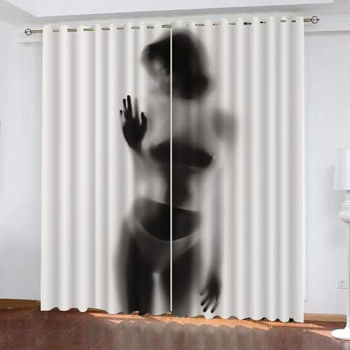 Generisch Verdunklungsvorhänge Kinderzimmer Mädchen Jungen,Gardinen Sexy Frau Schatten Vorhang Blickdicht mit Ösen,Kinder Vorhang Verdunkelung 2Er Set Für Schlafzimmer Wohnzimmer,280X245Cm,A22