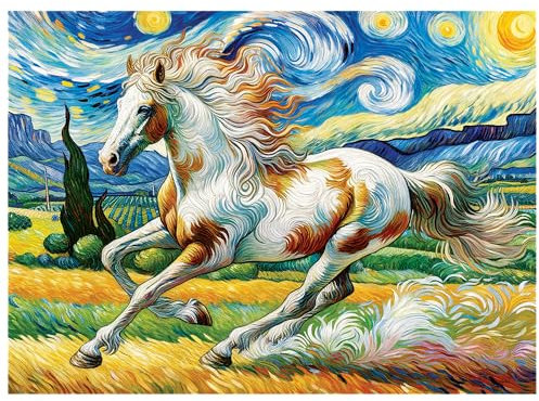 WOODEN.CITY 1000 Teile Holzpuzzle - Schnelles Pferd mit 100 Teilen in Tierform, 53,9 x 39,4 cm - entworfen und hergestellt in der EU