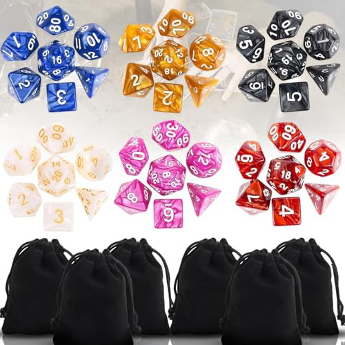 Weploda 42 Stück DND Dice Set, Farbspiel Würfel, Polyedrische Würfel Set, Polyedrisch Würfel Set Mit 6 Schwarz Beutel, Würfel Rollenspiele Würfel Kinder Spiele Tischkartenspiele(6 Farben)
