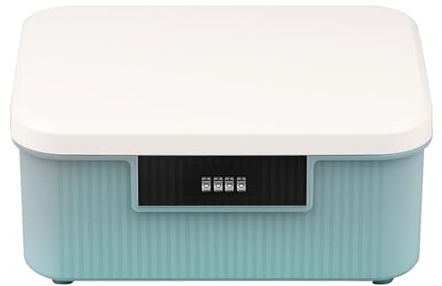 Dandelionsky Lockable Box Large Medicine Box with Combination Lock, 25×20×10cm Fridge Box with Built in Removable Tray, Privacy Container for Food Office Documents Safe (blue)