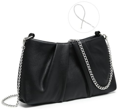 Dasein Elegant Pleated Evening Bag Soft Vegan Leather Clutch Purse Dressy Formal Handbag with 2 Chain Straps for Women