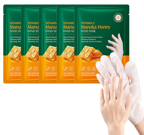 5 Piezas Máscara De Mano, Máscara Exfoliante De Miel Mascarilla Exfoliante Para Manos Hidratar Las Manos Guantes Nutritivos Para La Piel Seca Y Craquelada, Cuidado De Manos Hidratante Profundo