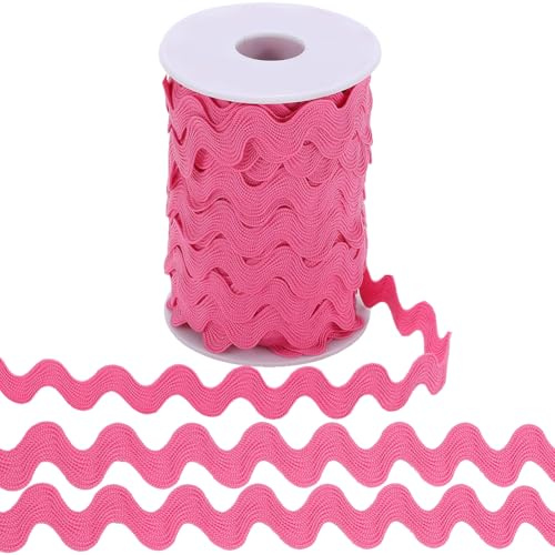 GORGECRAFT 25 Yard X 10mm Rick Rack Trim Wave Fringe Trim Deep Pink Welliges Biegeband RIC Rac Gurtband Rand Zickzack Zopf Spitzenbesatz Mit Spule Für DIY Nähen Handwerk Geschenkverpackung Heimdekorat
