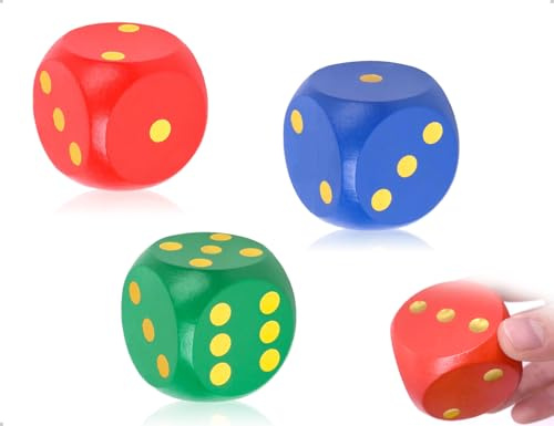AOYEGIC Dadi da 3 Pezzi, Dadi da Gioco in Legno con Bordi Arrotondati, Utilizzati per Giochi in Famiglia, Feste di Compleanno, Uso Quotidiano (5 cm, Rosso, Blu e Verde)