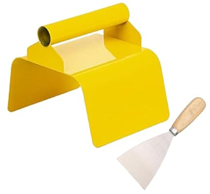 MYCENSE Cazzuola a cordolo paesaggistico con coltello da stucco, strumento versatile per intonacatore fai da te, in acciaio inox, per bordi angolari da giardino, bordo dritto giallo