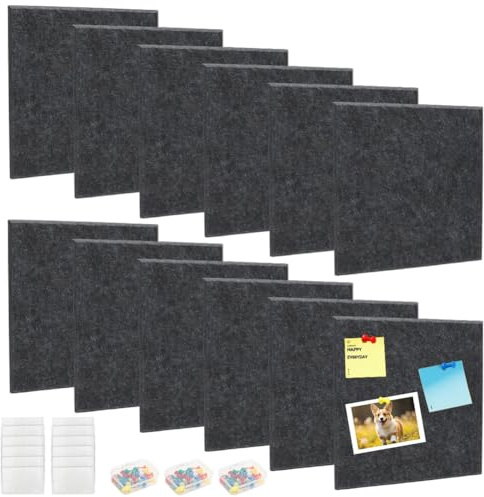 Gohytal Stor filtvägg 120 x 90 cm, korkbrädor för väggen, 12-pack väggplattor i filt med 80 anslagsnålar, 60 säkra, avtagbara självhäftande betabs, dekorativa anslagstavlor för kontor, skola och