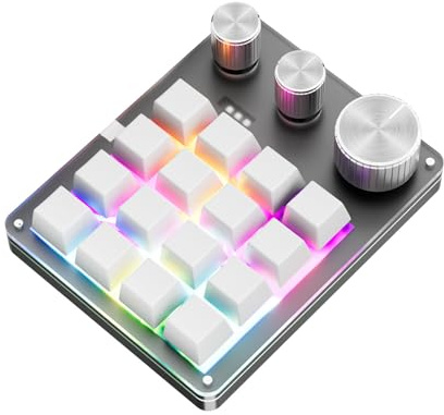 Plyisty Programmierbare Makrotastatur, 16 Tasten Kabelmechanische Spieltastatur, 3 Benutzerdefinierte, Kopieren Sie Makropolster mit Rotem Schalter EIN. (White)