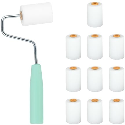 Set med 10 stycken professionellt skumlackeringsrullar, färgroller väggfärg, minifärgrulle med handtag för väggfärg och möbler – inklusive lackrullar för lack, perfekt för hobby och målningskrav (56 x