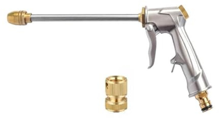 Pistola pulverizadora de manguera de jardín, varilla larga de metal resistente, agarre estilo pistola, 4 modos de presión de agua para jardín, patio y uso de mascotas
