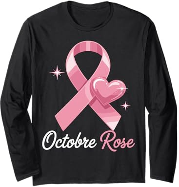 Tee Shirt Octobre Rose Femme Ruban Rose Coeur Octobre Rose Manche Longue