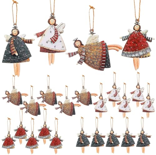 MUNSKT 20 PCS Wood Angel Christmas Ornaments Christmas Tree Hanging Ornaments Tree Decorations Wood Christmas Hanging Hanging Ornament for Decorations Xmas Party