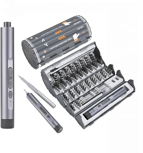 JIEHET Mini Electric Screwdriver Cordless Set, 127-in-1 Precision Magnetic Bits, Rechargeable USB-C, LED Light, Manual & Electric Modes, Portable Repair Tools Kit for Electronics, Phones, Laptops
