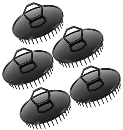 GARVALON Tragbare Shampoo Kopfhautmassagebürste Schwarz 5 Stück-pack aus Kunststoff Kompakt und Selbstreinigend für Reisen und Haarpflege