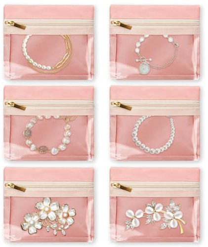PaYuanRaoTi Velvet Jewellery Pouches with Zippers, 6PCS Velvet Pouches for Jewellery Storage, Portable Travel Jewelry Pouch Set for Necklaces, Rings, Earrings, Business Trips and Everyday Use