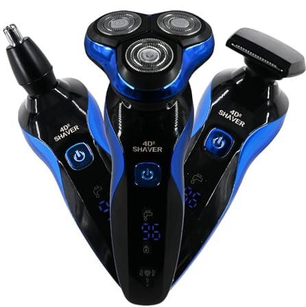 Rasoir électrique 3 en 1 pour homme avec tondeuse à poils de nez, tondeuse à pattes et rasoirs électriques améliorés 2025, rasoir 4D rechargeable sans fil pour homme, rasoir humide/sec, kit de