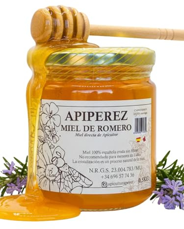 APIPEREZ Miel Cruda de Romero Monofloral 500 g, Natural, Miel Clara Suave | miel natural española pura, origen seleccionado, calidad artesanal, sabor auténtico, receta tradicional