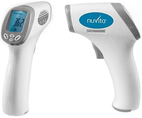 Nuvita 2091C | Termometro Febbre Digitale Infrarossi Frontale Professionale | Allarme Sonoro e 3 Colori | Approvato CE e FDA | Termometro Senza Contatto per Neonati, Bambini e Adulti | Marchio EU