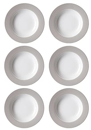 Ritzenhoff & Breker Doppio Suppenteller, 6er Set, Teller tief mit farbigem Rand, Essteller, Porzellan, Grau, Ø 22 cm, 576863