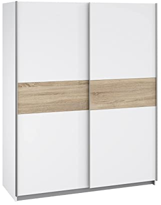 FORTE Winnie Armadio ad ante scorrevoli, in legno derivato, bianco abbinato a finitura in rovere Sonoma, 61,2 x 150 x 190,5 cm