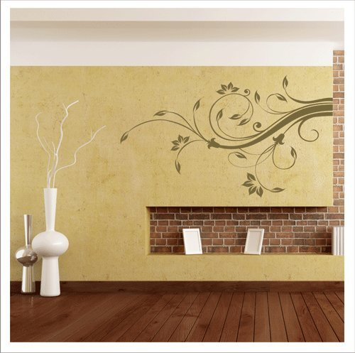 biseler Wandtattoo Wandaufkleber WTP1006 Wohnzimmer Schlafzimmer Blumen Floral Ranke (Gold, S / 60 cm x 35 cm)