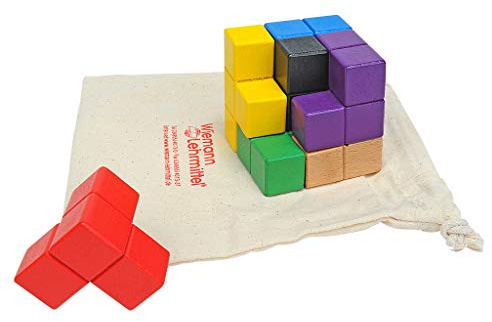 Soma-Würfel, buntes 3D-Würfel-Puzzle aus Holz, 6 x 6 x 6 cm, Knobelspiel ׀ Wiemann Lehrmittel