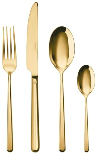 Sambonet Rosenthal Linear PVD - Besteckset, Besteck, Essbesteck - Farbe: Gold - 24-teilig - Spülmaschinenfest