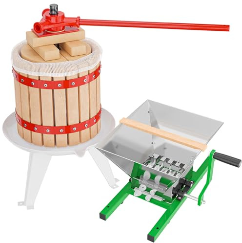 WilTec 12L Fruit Press incl Pulp Bag and 7l Fruit Mill with Crank Handle