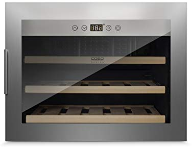 Caso WineSafe 18 EB Inox | Weinkühlschrank für 18 Flaschen | Einbaugerät Standardmaß, Höhe 45cm, 5-20°C, Innenraumbeleuchtung, UV-Filterglas, Edelstahl, 629