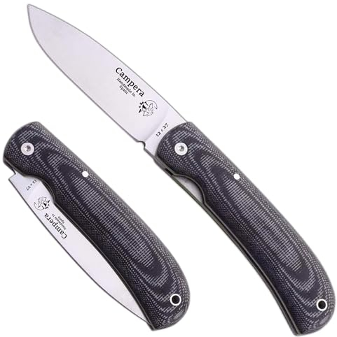 J&V Couteau Pliant CAMPERA pour Champ, Survie, Bushcraft - Lame en acier Sandvik de 8,5 cm - Fabriqué en Espagne - Folding Knife