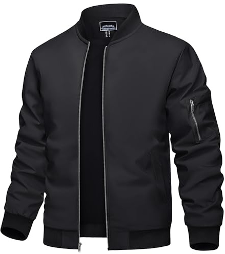 TACVASEN Uomo Giacca Bomber Leggera Jacket Sportiva con Collo da Baseball, Nero