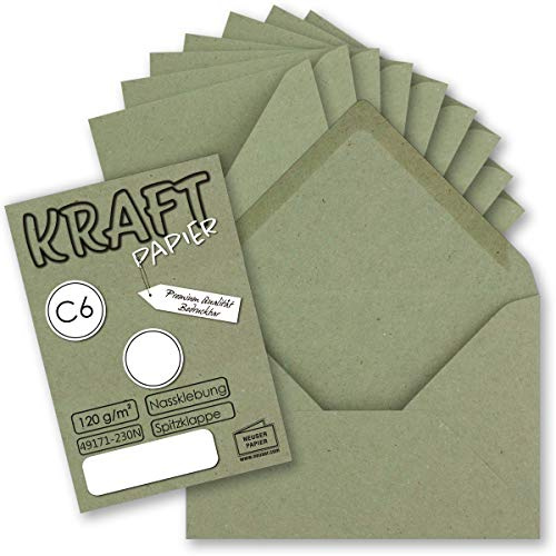 Vintage kuvert DIN C6 av kraftpapper 114 x 162 mm/11,4 x 16,2 cm – Näsklevning spetskant – UmWelt® by GUSTAV NEUSER® 50 Umschläge Grün